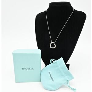 Tiffany & Co. Sterling Silver Slanted Heart Necklace Chain Pendant with Box, Bag